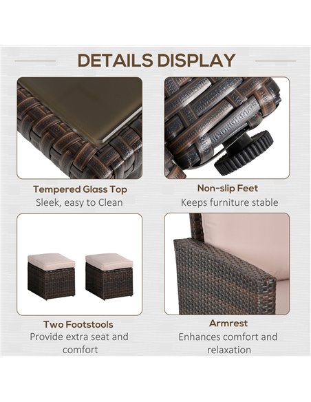 Outsunny 6 PCS Outdoor Patio PE Rattan Wicker Tempered Glass Dining Table Sets for Garden Backyard w/ Cushions & Mixed Brown - pic 15636 | FastDaddyshop