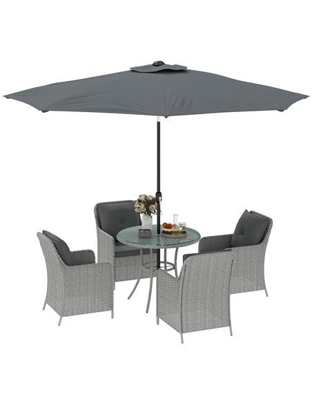 Outsunny 4 Seater Rattan Dining Set with Parasol & Cushions - Light Grey - pic 156363 | FastDaddyshop