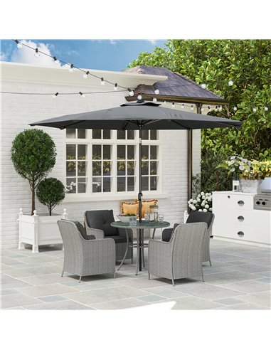 Outsunny 4 Seater Rattan Dining Set with Parasol & Cushions - Light Grey