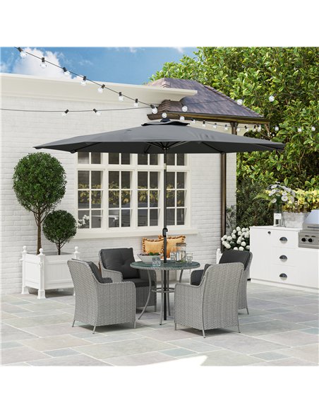 Outsunny 4 Seater Rattan Dining Set with Parasol & Cushions - Light Grey - pic 156364 | FastDaddyshop