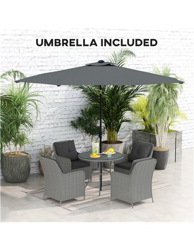 Outsunny 4 Seater Rattan Dining Set with Parasol & Cushions - Light Grey