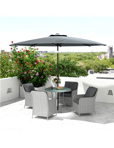 Outsunny 4 Seater Rattan Dining Set with Parasol & Cushions - Light Grey
