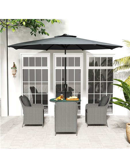 Outsunny 4 Seater Rattan Dining Set with Parasol & Cushions - Light Grey - pic 156371 | FastDaddyshop