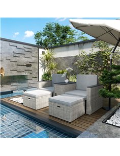 Outsunny 5 Piece Rattan Garden Furniture Set, Nesting Outdoor Furniture Conversation Set with 2 Footstools, WPC Storage Coffee T 2