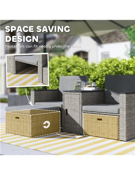 Outsunny 5 Piece Rattan Garden Furniture Set, Nesting Outdoor Furniture Conversation Set with 2 Footstools, WPC Storage Coffee T - pic 156393 | FastDaddyshop