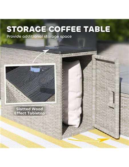 Outsunny 5 Piece Rattan Garden Furniture Set, Nesting Outdoor Furniture Conversation Set with 2 Footstools, WPC Storage Coffee T - pic 156397 | FastDaddyshop