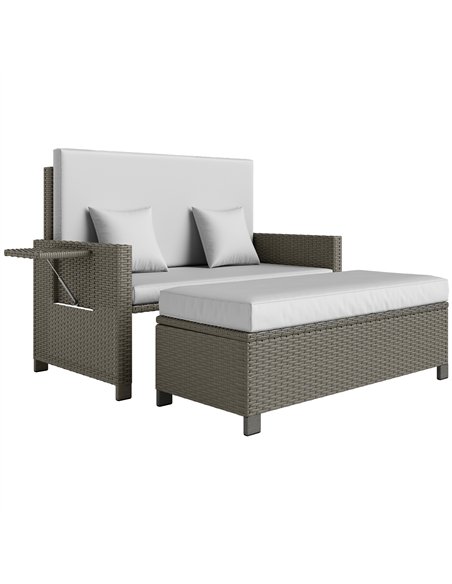 Outsunny Rattan Day Bed, with Footstool - Light Grey - pic 156399 | FastDaddyshop