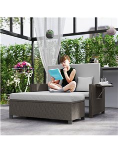 Outsunny Rattan Day Bed, with Footstool - Light Grey 2