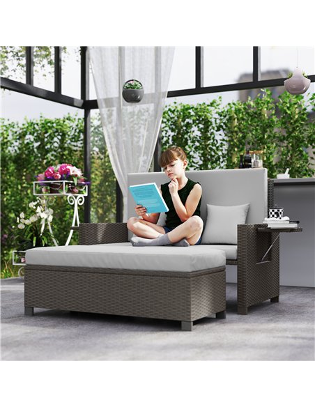 Outsunny Rattan Day Bed, with Footstool - Light Grey - pic 156400 | FastDaddyshop