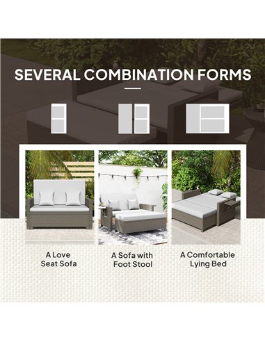 Outsunny Rattan Day Bed, with Footstool - Light Grey