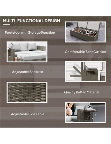 Outsunny Rattan Day Bed, with Footstool - Light Grey