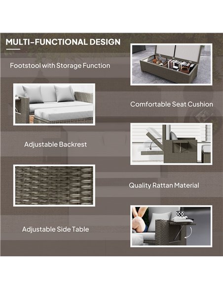 Outsunny Rattan Day Bed, with Footstool - Light Grey - pic 156404 | FastDaddyshop