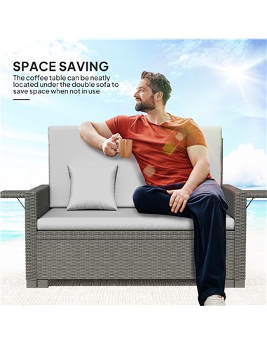 Outsunny Rattan Day Bed, with Footstool - Light Grey
