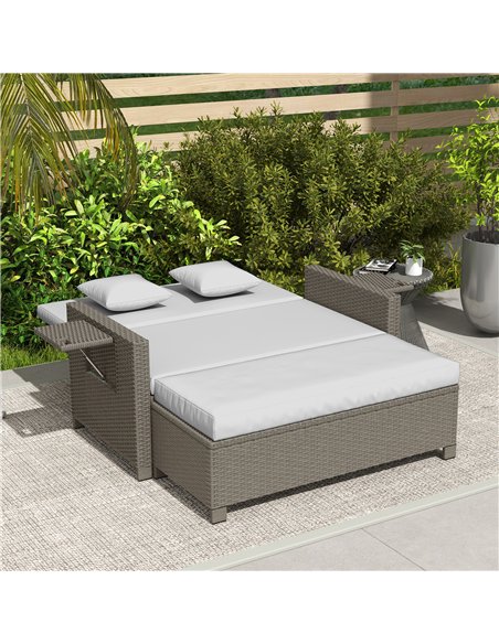 Outsunny Rattan Day Bed, with Footstool - Light Grey - pic 156406 | FastDaddyshop