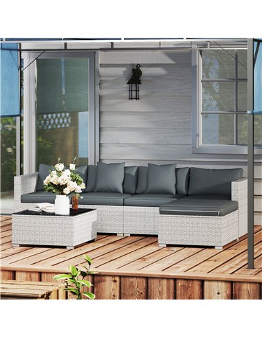 Outsunny 6 Pieces Rattan Corner Sofa Set - Mixed Grey