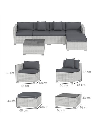 Outsunny 6 Pieces Rattan Corner Sofa Set - Mixed Grey