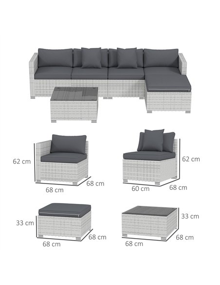 Outsunny 6 Pieces Rattan Corner Sofa Set - Mixed Grey - pic 156410 | FastDaddyshop
