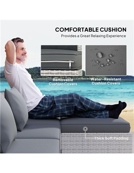 Outsunny 6 Pieces Rattan Corner Sofa Set - Mixed Grey - pic 156413 | FastDaddyshop