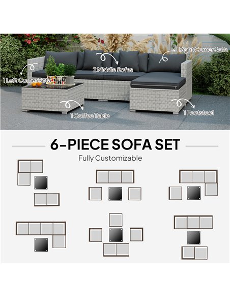 Outsunny 6 Pieces Rattan Corner Sofa Set - Mixed Grey - pic 156414 | FastDaddyshop