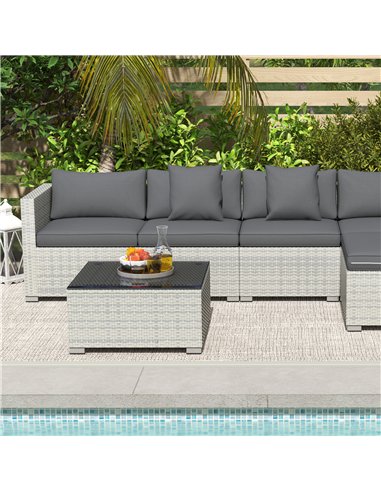 Outsunny 6 Pieces Rattan Corner Sofa Set - Mixed Grey