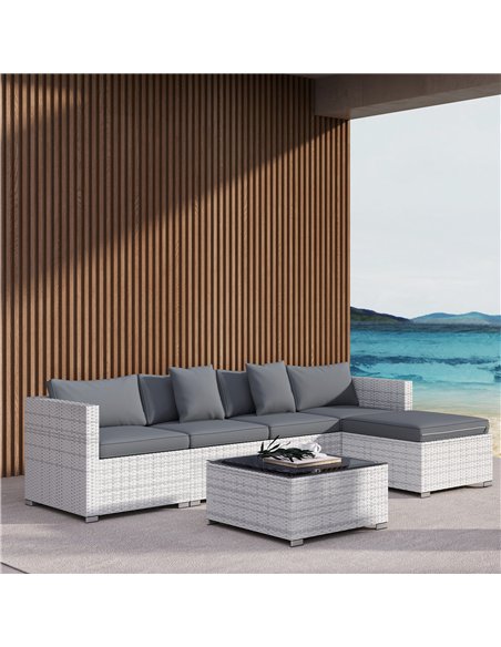 Outsunny 6 Pieces Rattan Corner Sofa Set - Mixed Grey - pic 156416 | FastDaddyshop
