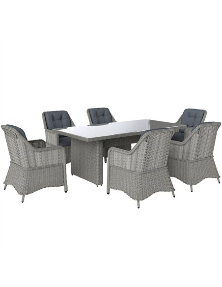 Outsunny 6 Seater Rattan Dining Set, Round PE Rattan Garden Furniture Set with Seat and Back Cushions, Aluminium Outdoor Dining  - pic 156417 | FastDaddyshop