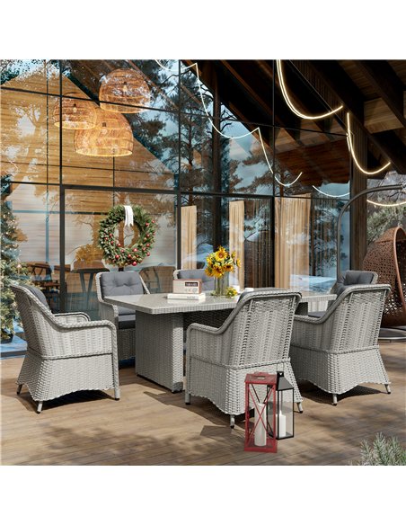 Outsunny 6 Seater Rattan Dining Set, Round PE Rattan Garden Furniture Set with Seat and Back Cushions, Aluminium Outdoor Dining  - pic 156418 | FastDaddyshop