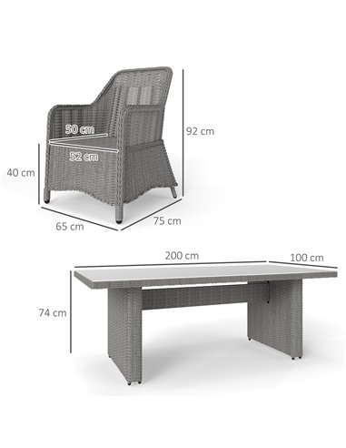Outsunny 6 Seater Rattan Dining Set, Round PE Rattan Garden Furniture Set with Seat and Back Cushions, Aluminium Outdoor Dining 
