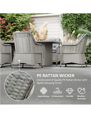 Outsunny 6 Seater Rattan Dining Set, Round PE Rattan Garden Furniture Set with Seat and Back Cushions, Aluminium Outdoor Dining 