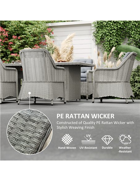 Outsunny 6 Seater Rattan Dining Set, Round PE Rattan Garden Furniture Set with Seat and Back Cushions, Aluminium Outdoor Dining  - pic 156420 | FastDaddyshop