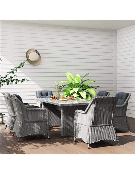 Outsunny 6 Seater Rattan Dining Set, Round PE Rattan Garden Furniture Set with Seat and Back Cushions, Aluminium Outdoor Dining  - pic 156423 | FastDaddyshop