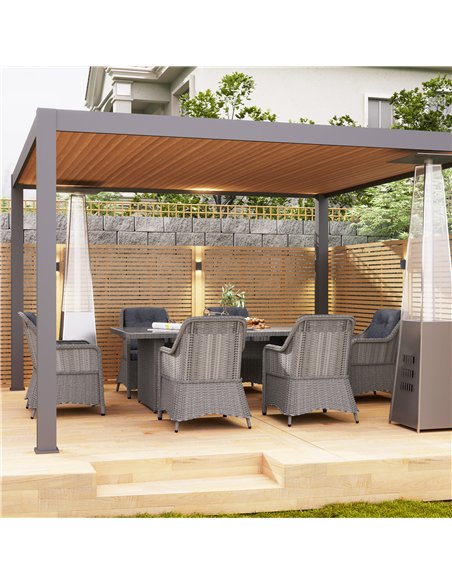 Outsunny 6 Seater Rattan Dining Set, Round PE Rattan Garden Furniture Set with Seat and Back Cushions, Aluminium Outdoor Dining  - pic 156425 | FastDaddyshop