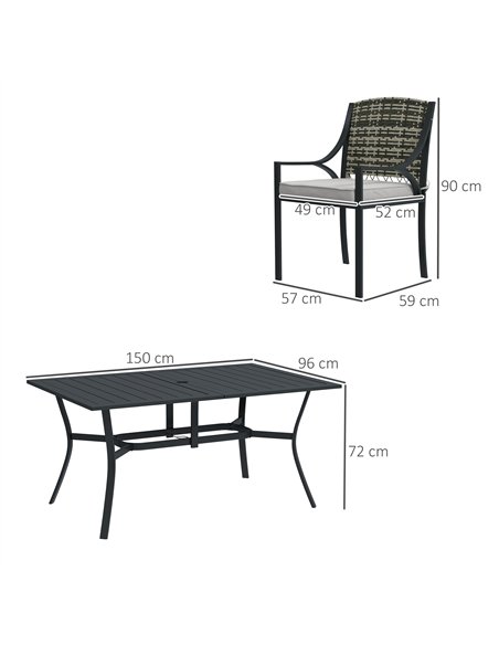 Outsunny Rattan Garden Furniture Set with Cushions, 6 Seater Rattan Dining Set with 6 Armchairs, 150 x 96cm Rectangular Table, U - pic 156428 | FastDaddyshop