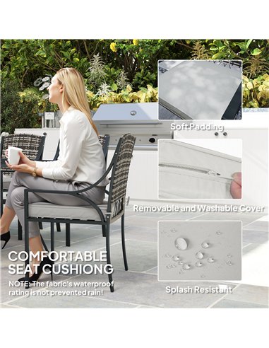 Outsunny Rattan Garden Furniture Set with Cushions, 6 Seater Rattan Dining Set with 6 Armchairs, 150 x 96cm Rectangular Table, U
