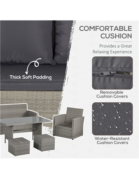 Outsunny 6 PCS Outdoor Patio PE Rattan Wicker Tempered Glass Dining Table Sets for Garden Backyard w/ Cushions & Mixed Grey - pic 15643 | FastDaddyshop