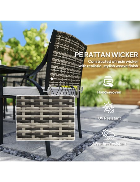 Outsunny Rattan Garden Furniture Set with Cushions, 6 Seater Rattan Dining Set with 6 Armchairs, 150 x 96cm Rectangular Table, U - pic 156430 | FastDaddyshop