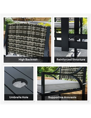 Outsunny Rattan Garden Furniture Set with Cushions, 6 Seater Rattan Dining Set with 6 Armchairs, 150 x 96cm Rectangular Table, U