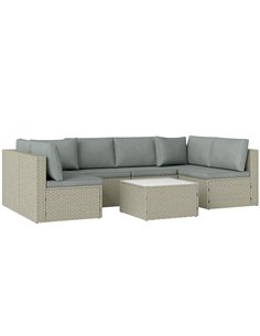 Outsunny 7 Pieces Rattan Garden Furniture Set, 6 Seater Garden Corner Sofa with Wide Seat, Cushions and Glass Top Table, Section
