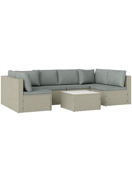 Outsunny 7 Pieces Rattan Garden Furniture Set, 6 Seater Garden Corner Sofa with Wide Seat, Cushions and Glass Top Table, Section - pic 156435 | FastDaddyshop
