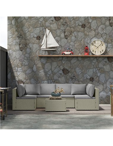 Outsunny 7 Pieces Rattan Garden Furniture Set, 6 Seater Garden Corner Sofa with Wide Seat, Cushions and Glass Top Table, Section