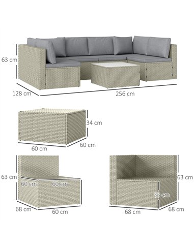 Outsunny 7 Pieces Rattan Garden Furniture Set, 6 Seater Garden Corner Sofa with Wide Seat, Cushions and Glass Top Table, Section
