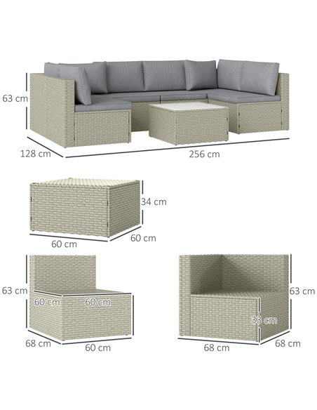 Outsunny 7 Pieces Rattan Garden Furniture Set, 6 Seater Garden Corner Sofa with Wide Seat, Cushions and Glass Top Table, Section - pic 156437 | FastDaddyshop