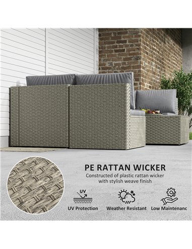 Outsunny 7 Pieces Rattan Garden Furniture Set, 6 Seater Garden Corner Sofa with Wide Seat, Cushions and Glass Top Table, Section