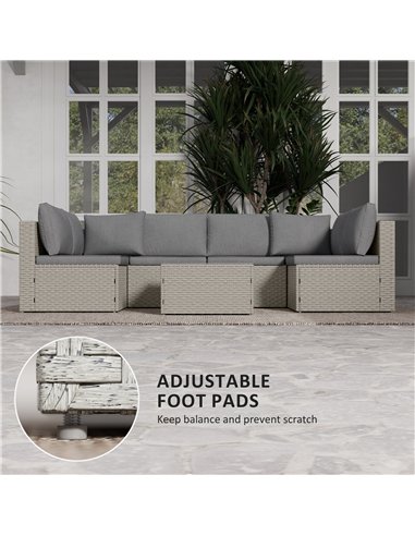 Outsunny 7 Pieces Rattan Garden Furniture Set, 6 Seater Garden Corner Sofa with Wide Seat, Cushions and Glass Top Table, Section
