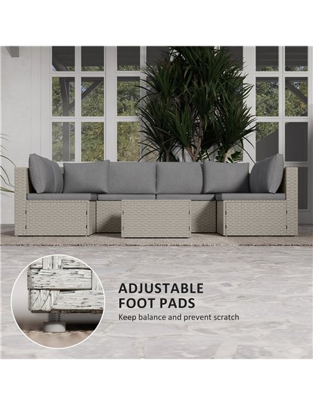 Outsunny 7 Pieces Rattan Garden Furniture Set, 6 Seater Garden Corner Sofa with Wide Seat, Cushions and Glass Top Table, Section - pic 156442 | FastDaddyshop