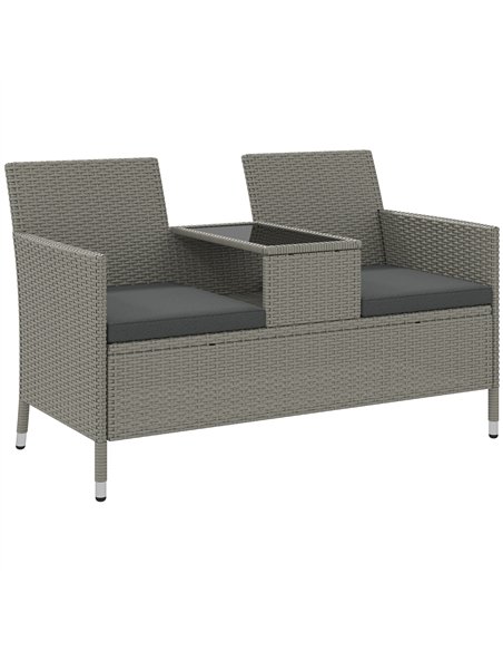 Outsunny 2-Seater PE Rattan Outdoor Garden Bench w/ Centre Table Grey - pic 156444 | FastDaddyshop