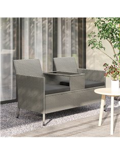 Outsunny 2-Seater PE Rattan Outdoor Garden Bench w/ Centre Table Grey 2