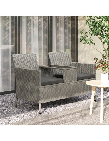 Outsunny 2-Seater PE Rattan Outdoor Garden Bench w/ Centre Table Grey