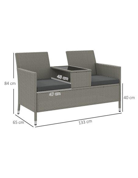 Outsunny 2-Seater PE Rattan Outdoor Garden Bench w/ Centre Table Grey - pic 156446 | FastDaddyshop