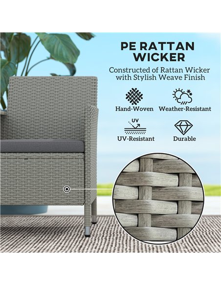 Outsunny 2-Seater PE Rattan Outdoor Garden Bench w/ Centre Table Grey - pic 156447 | FastDaddyshop